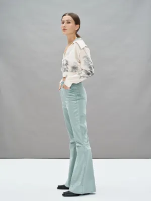 ADY - Pantalon patte d'éléphant taille haute en velours côtelé Vert de Gris