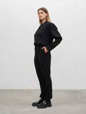 BERNADETTE - Pantalon taille haute resserré aux chevilles en twill tencel Noir