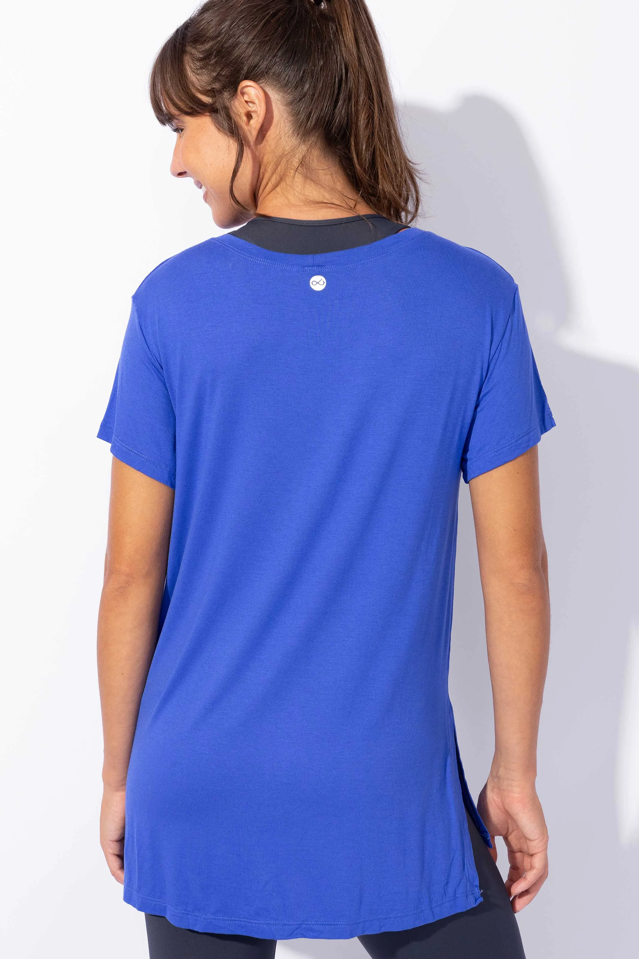 Blusa Alongada com Fenda Azul Vida Livre