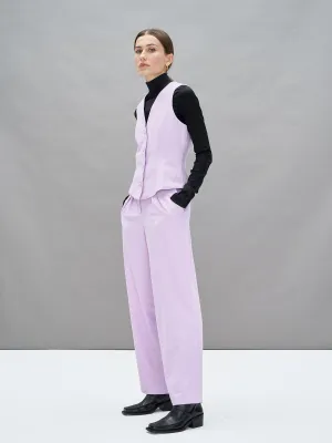 GILBERT - Pantalon taille haute à pinces en twill de laine stretch Oeko Tex Orchid Bloom