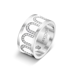 L'Arc de DAVIDOR Ring GM, 18k White Gold with Neige Lacquered Ceramic and Arcade Diamonds