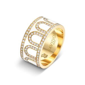 L'Arc de DAVIDOR Ring GM, 18k Yellow Gold with Neige Lacquered Ceramic and Palais Diamonds