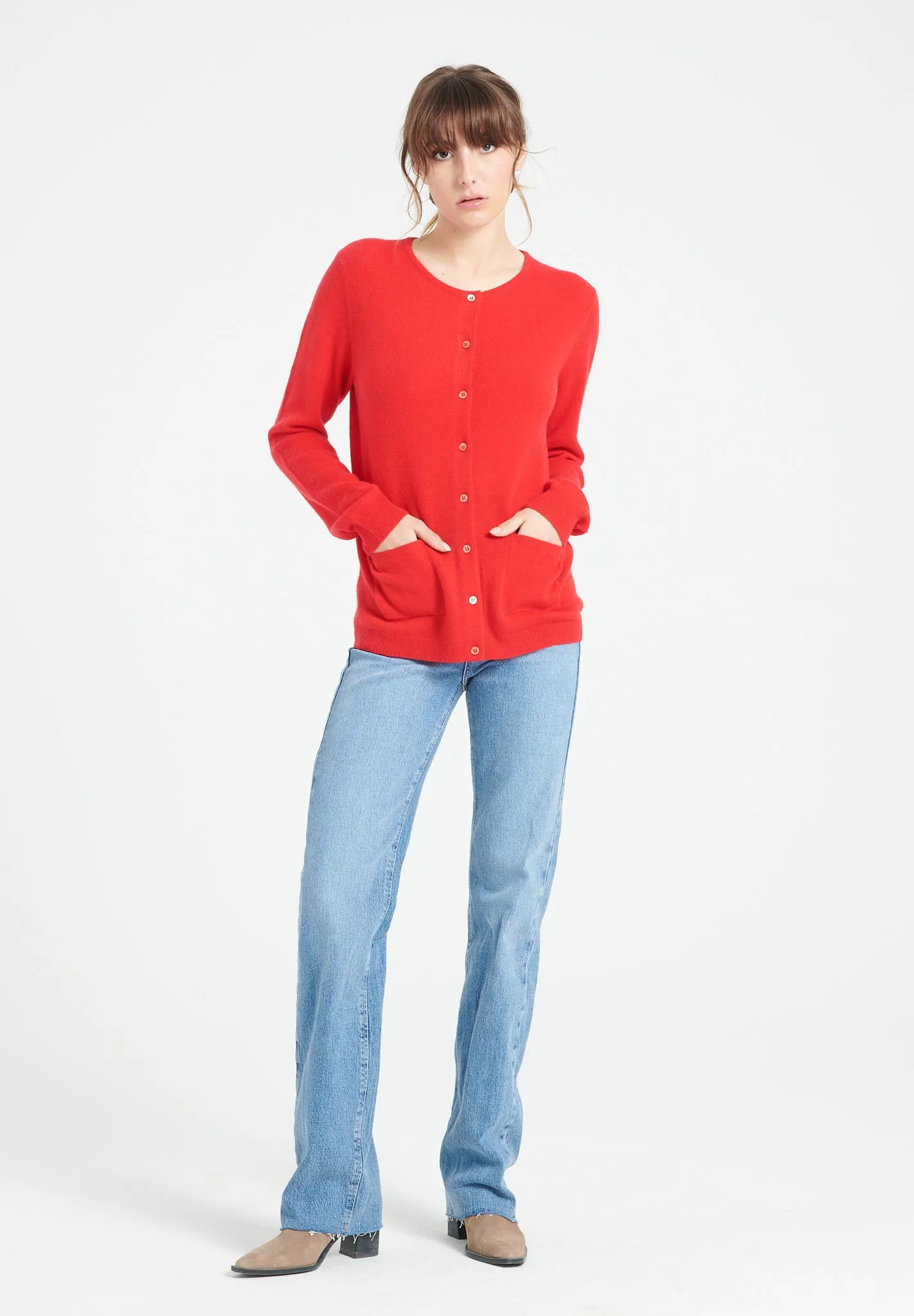 LILLY 4 Cardigan col rond en cachemire cintré rouge