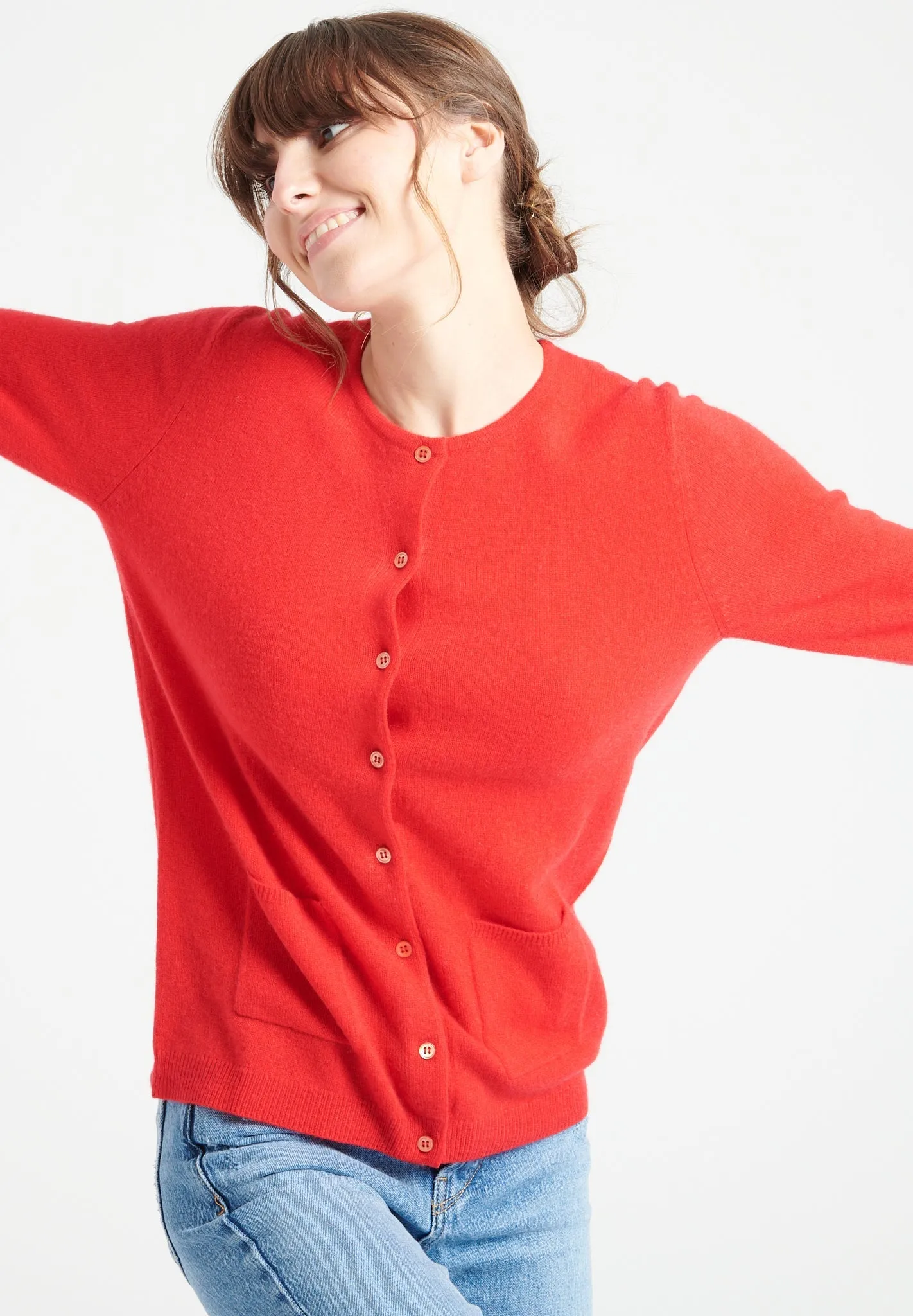 LILLY 4 Cardigan col rond en cachemire cintré rouge