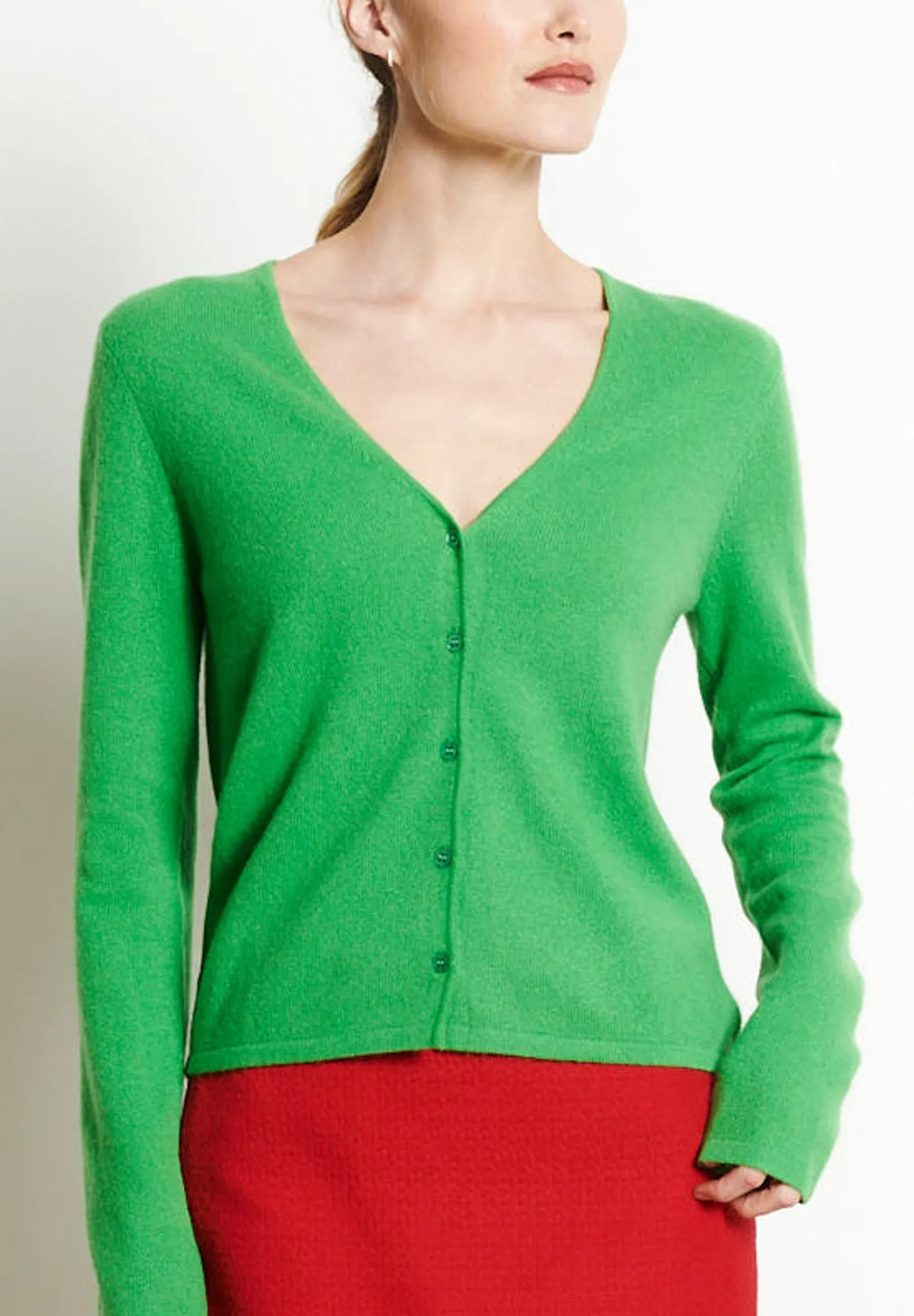 LILLY 7 Cardigan col V en cachemire cintré vert pomme