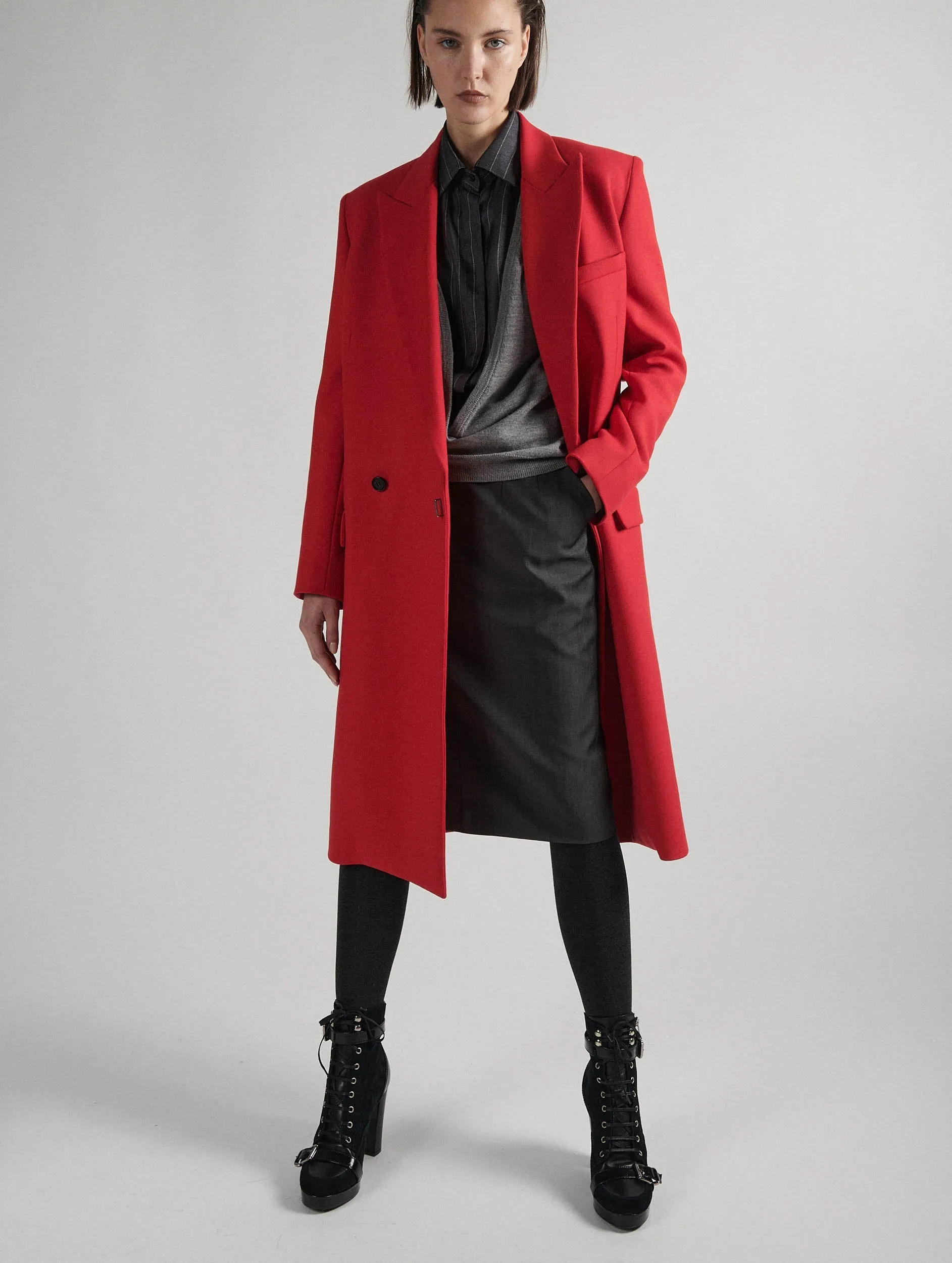 Manteau pardessus en gabardine double rouge