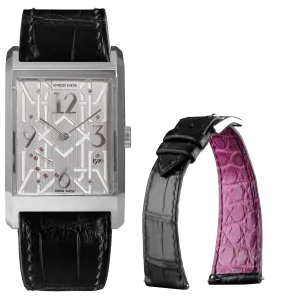 Montre ANATOLE BAKER 1920 - Dandy rubis roses - Bracelet alligator noir doublure rose