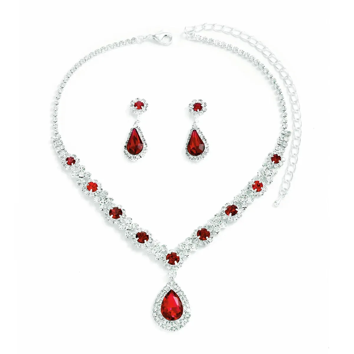 Parure de 3 Bijoux : 1 Collier   2 Boucles d'oreilles design "goutte d'eau" avec strass (4 coloris)